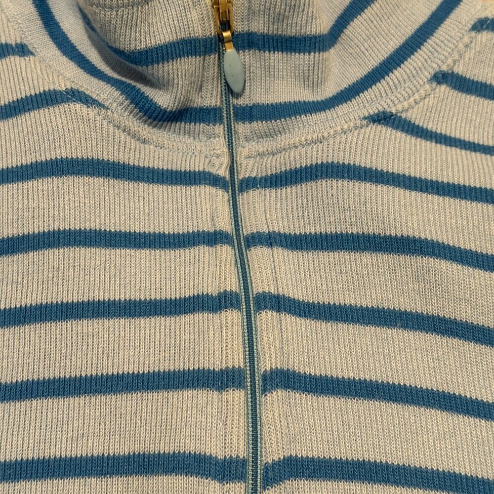 L.L. Bean Vintage 100% Cotton Striped Quarter Zip Pullover Knit Sweater Small - Picture 9 of 10